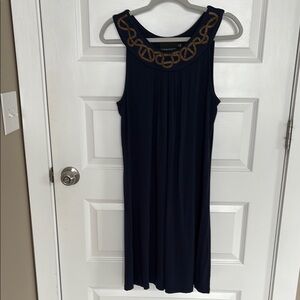 Navy Dress with Gold Bead Accents